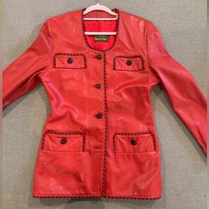 Vibrant vintage Red Leather Jacket with Black Accents